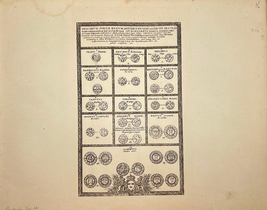 Antique Print - Erik Dahlberg - Old Coins of Former Swedish Kings - Sweden - E1