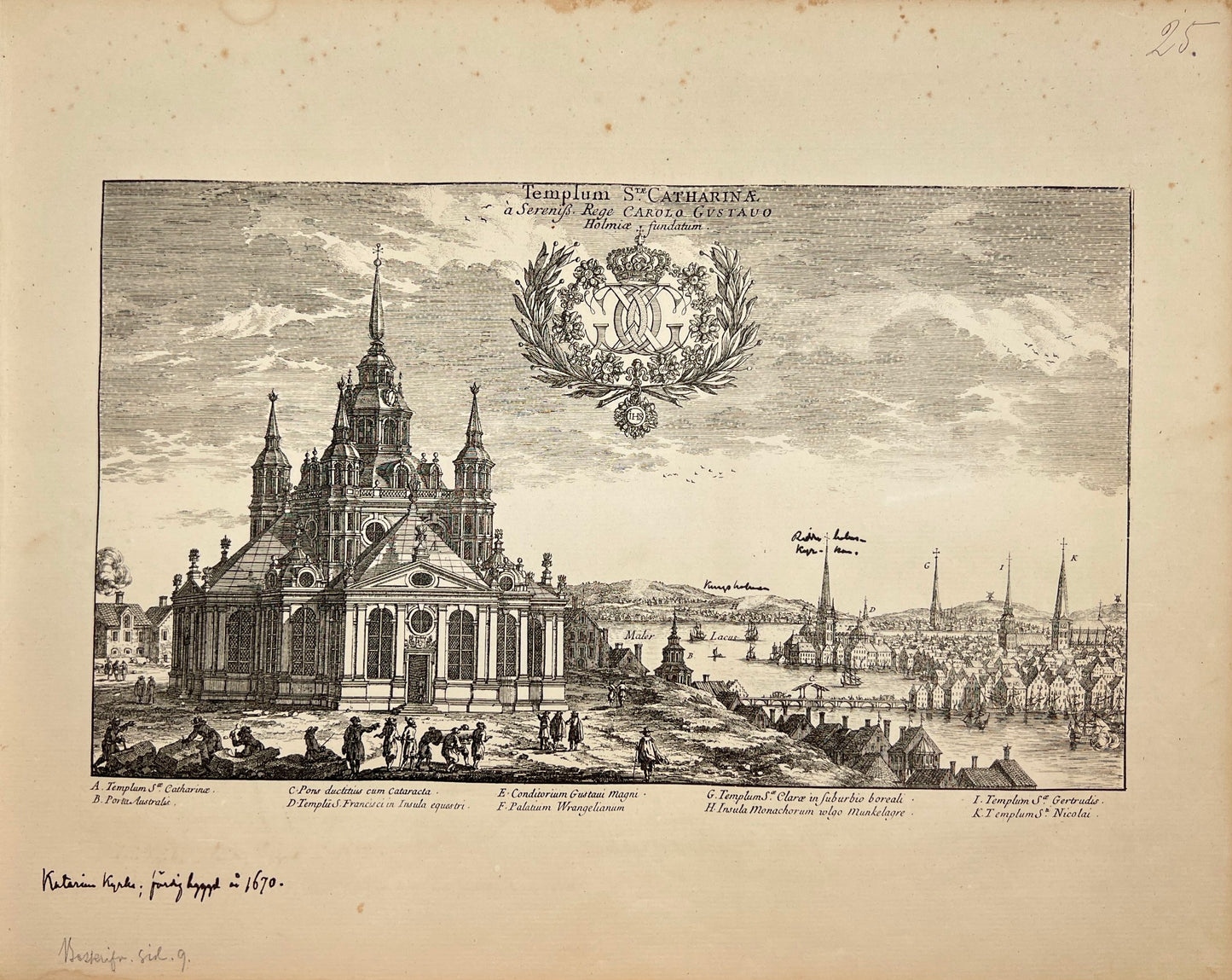Antique Print - Erik Dahlberg - View of Catherine's Church in Sweden - E1