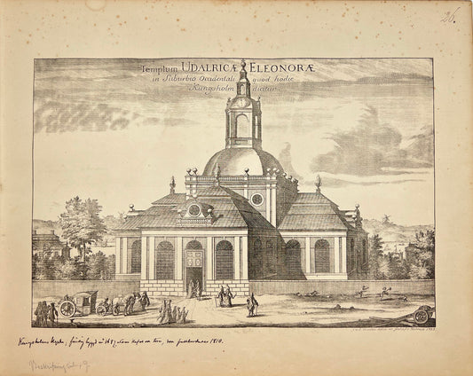 Antique Print - Erik Dahlberg - View of  Kungsholmen Church in Sweden - E1