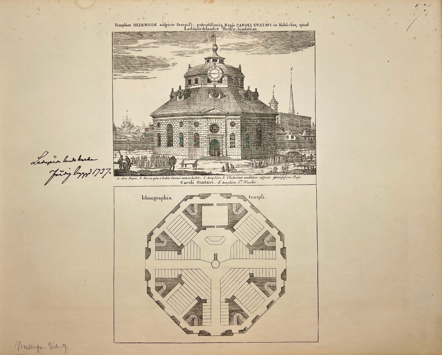 Antique Print - Erik Dahlberg - View of Hedvig Eleonora Church in Sweden - E1