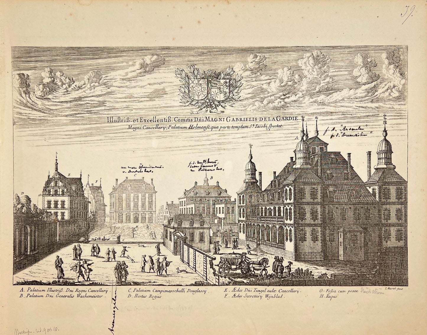 Antique Print - Erik Dahlberg - View of Makalös from Jacob's Church - E1