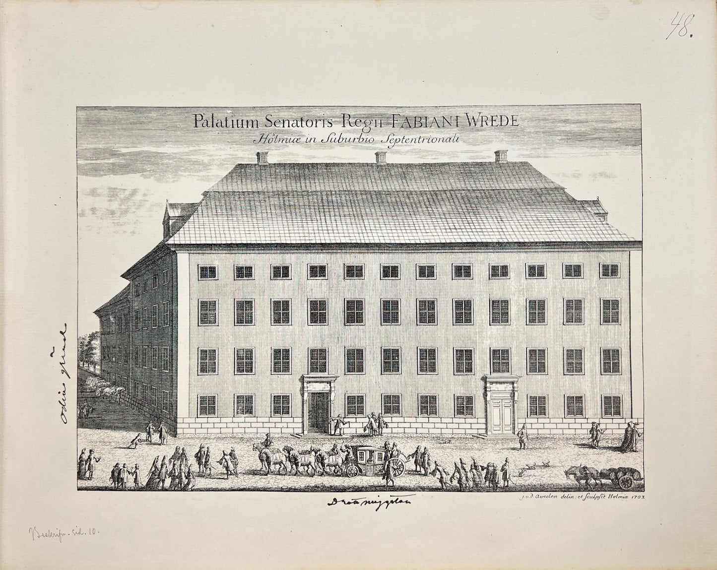 Antique Print - Erik Dahlberg - View of  Fabian Wrede's Palace in Sweden - E1