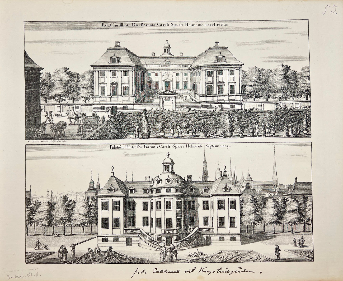 Antique Print - Erik Dahlberg - View of Karl Sparre's Palace - Sweden - E1