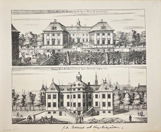 Antique Print - Erik Dahlberg - View of Karl Sparre's Palace - Sweden - E1