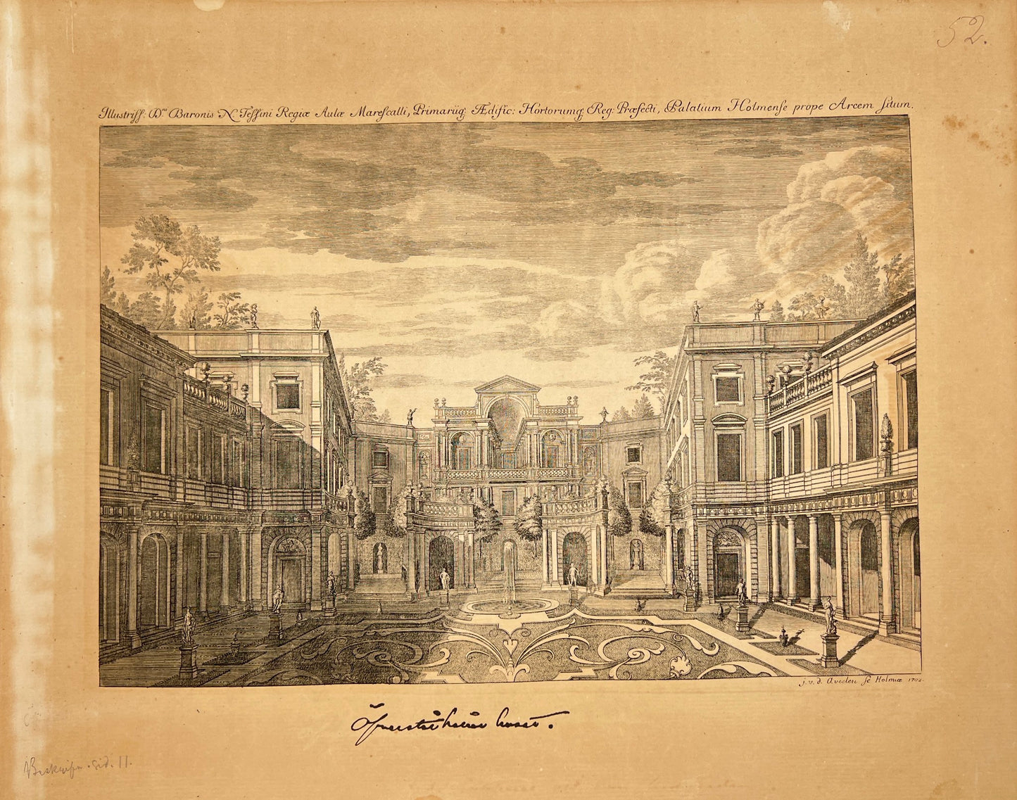 Original Antique Print - Erik Dahlberg - View of Tessin Palace - Sweden - E1