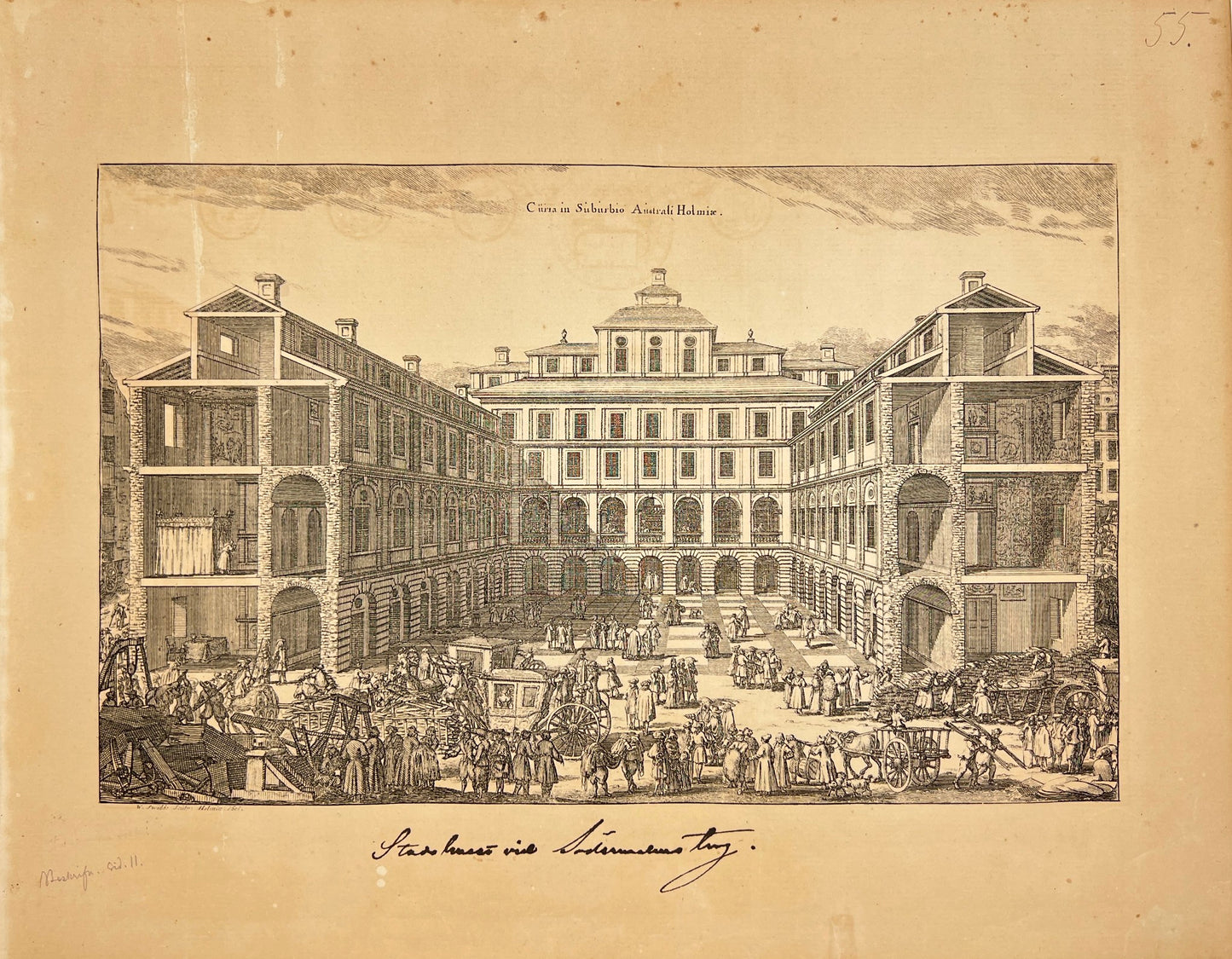 Antique Print - Erik Dahlberg - View of The Town Hall at Södermalm - E1