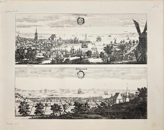 Original Antique Print - Erik Dahlberg - View of Öregrund in Sweden - E1