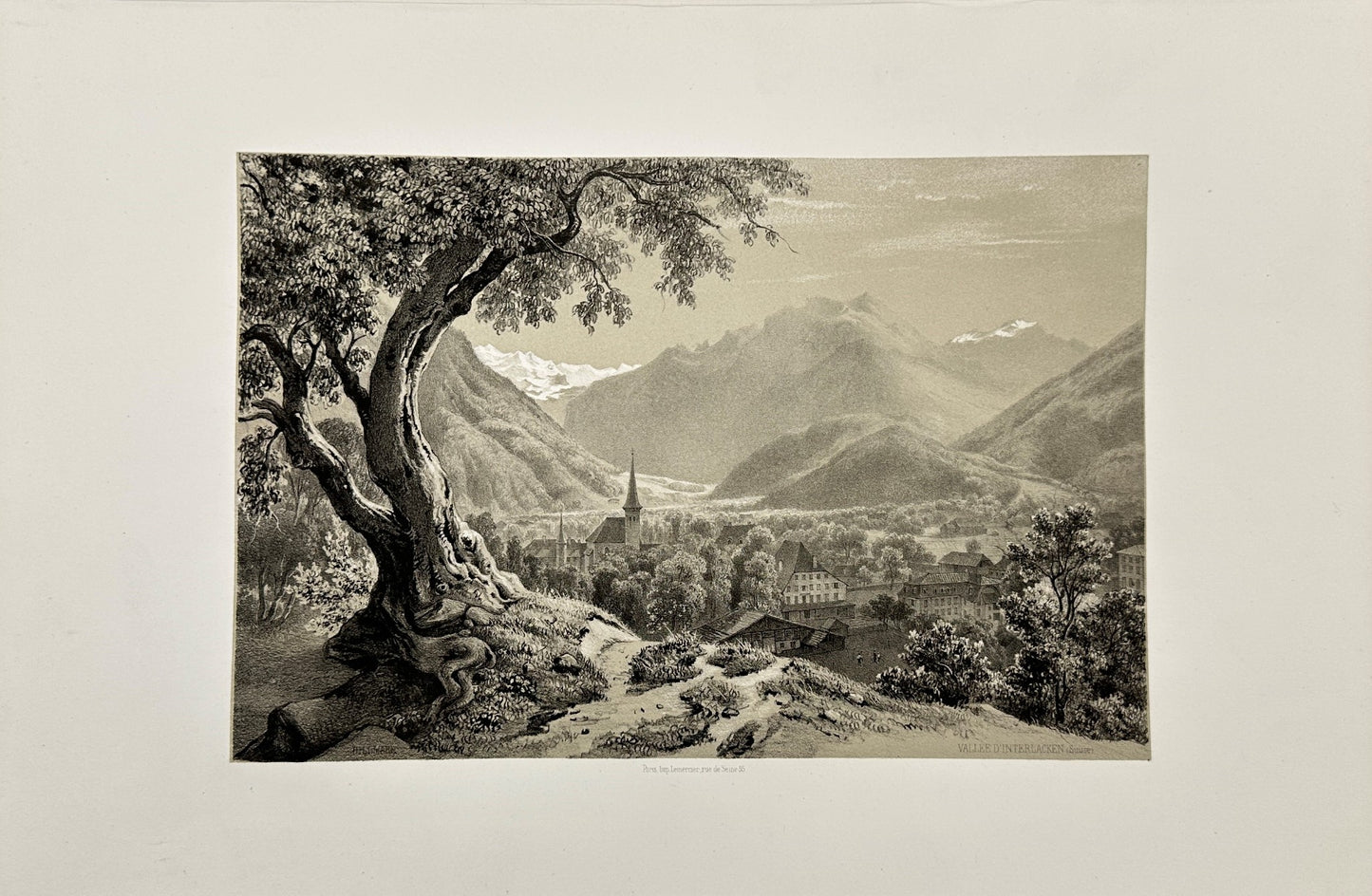 Antique Print - C. Billmark - View Of Interlaken Valley - Switzerland - F3