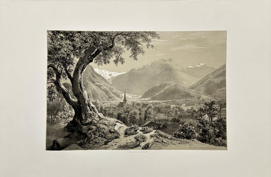Antique Print - C. Billmark - View Of Interlaken Valley - Switzerland - F3