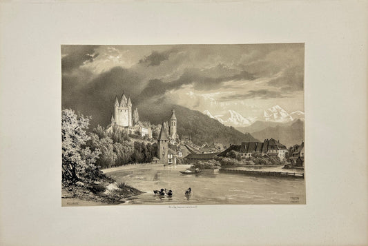 Origal Antique Print - Carl Johan Billmark - View Of Thun - Switzerland - F3
