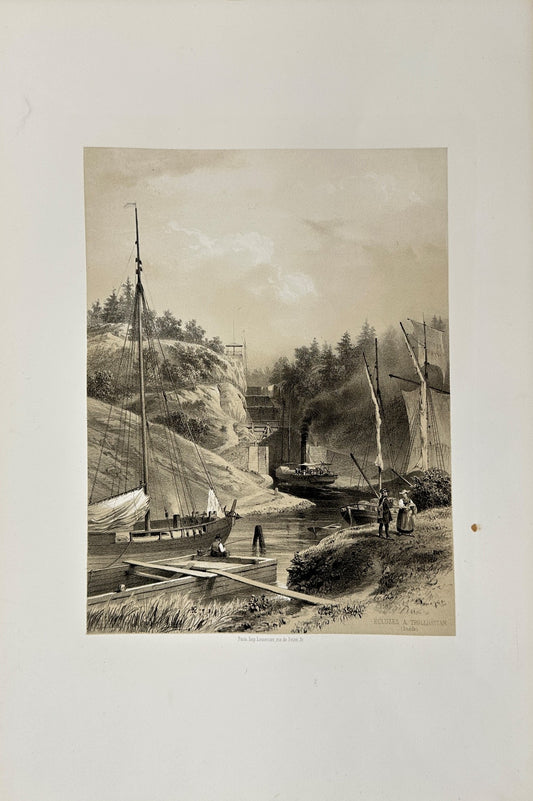 Antique Print - Carl Billmark - View Of Locks of Trollhättan - Sweden - F3