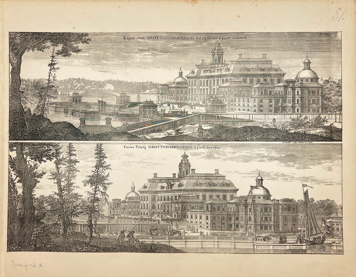 Antique Print - Erik Dahlberg - View of Drottningholm Castle in Stockholm - E1