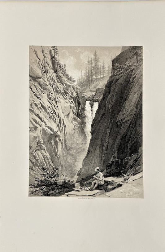Antique Print - Carl Billmark - View Of Handeck Waterfall  - Switzerland - F3
