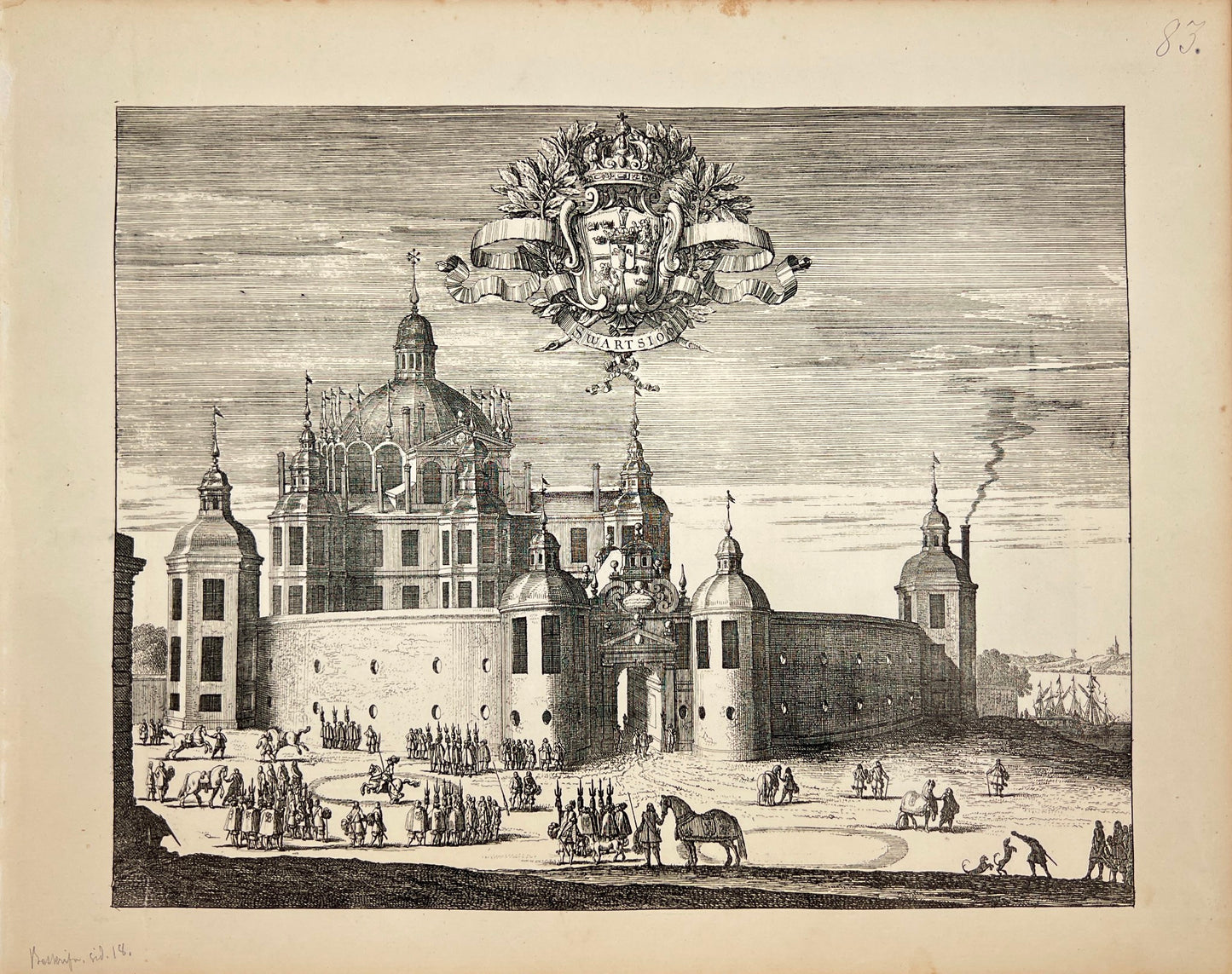 Original Antique Print - Erik Dahlberg - View of Svartsjö Palace - Sweden - E1