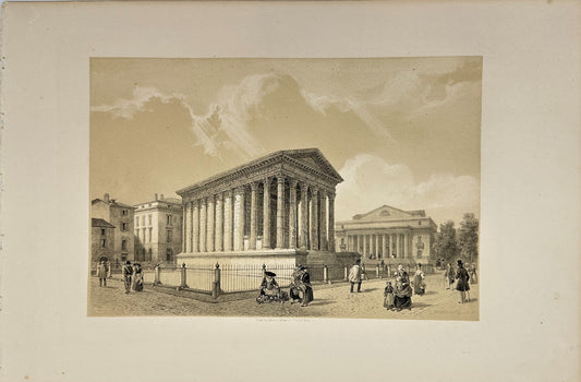 Antique Print - Carl Johan Billmark - View Of Square House - Nîmes - F3