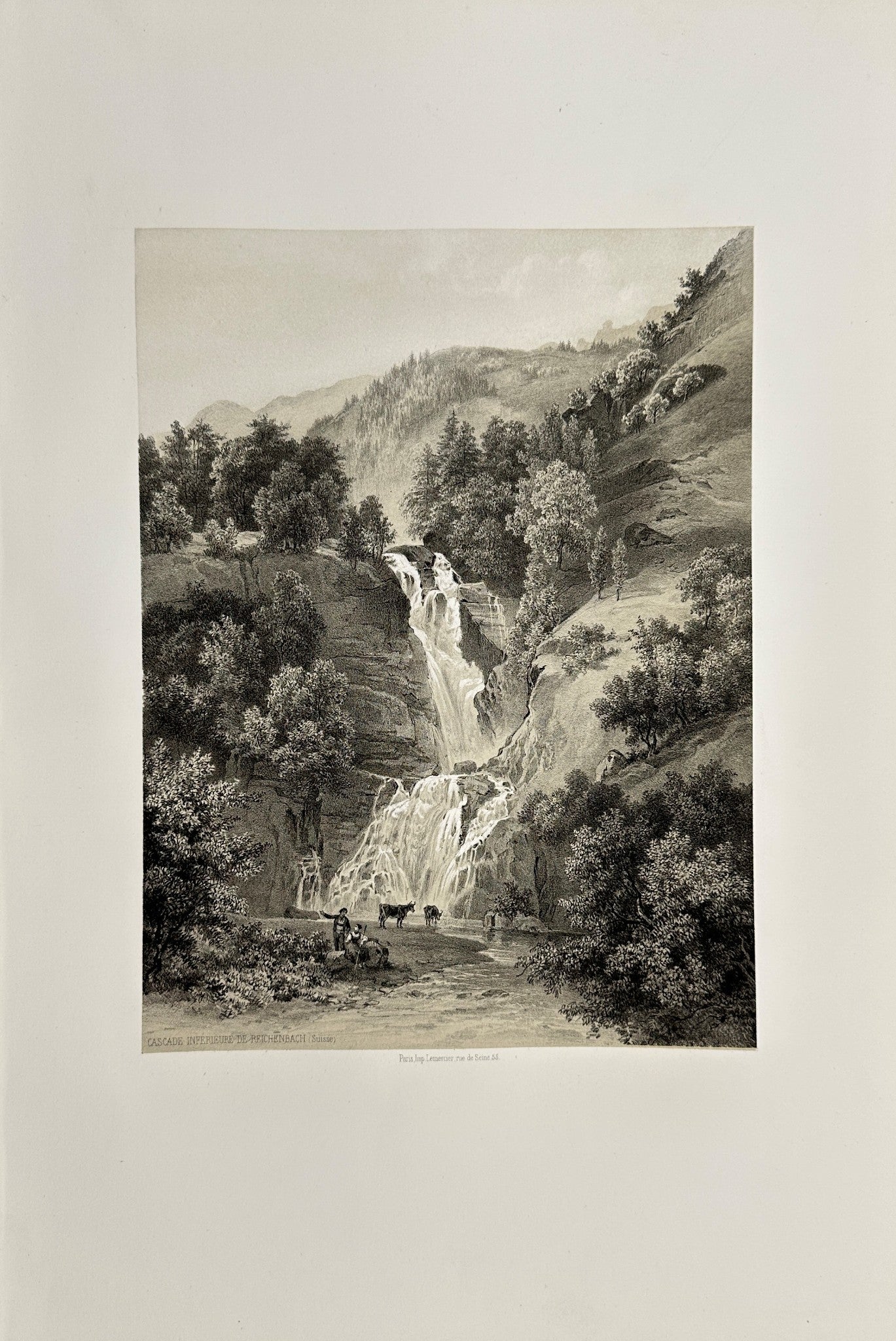 Antique Print - C. Billmark - View Of Lower Reichenbach Falls - Switzerland - F3