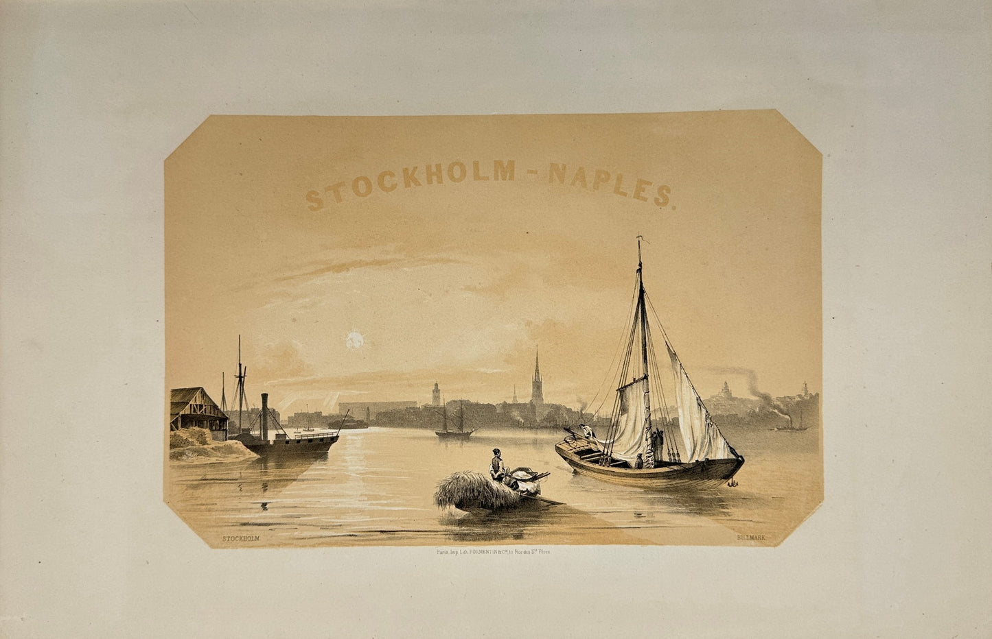 Original Antique Print - Carl Johan Billmark - View Of Stockholm - Sweden - F3