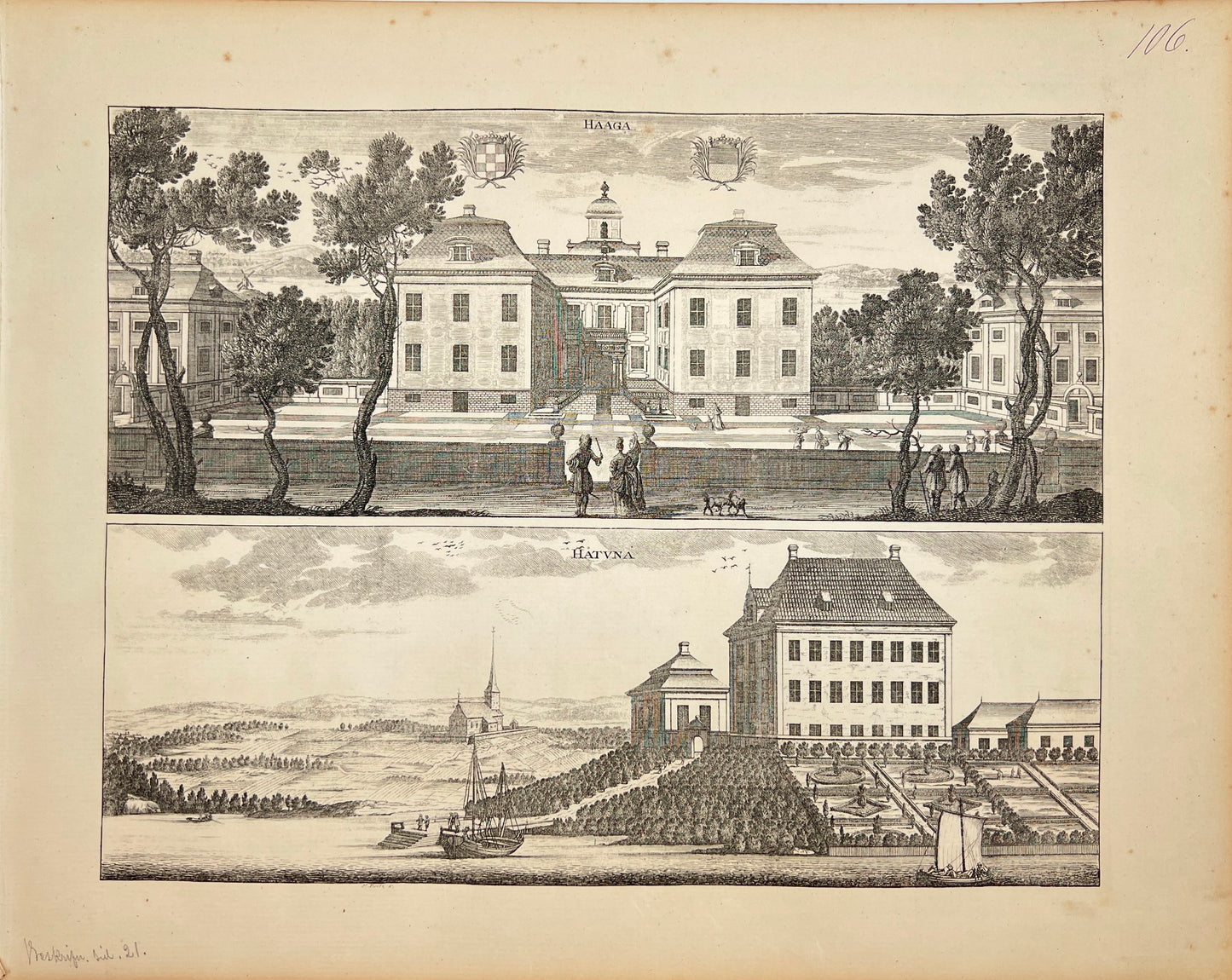 Original Antique Print - Erik Dahlberg - View of Haga Castle - Sweden - E1