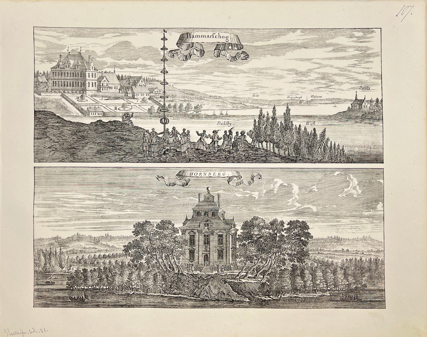 Original Antique Print - Erik Dahlberg - View of Hammarskog - Sweden - E1