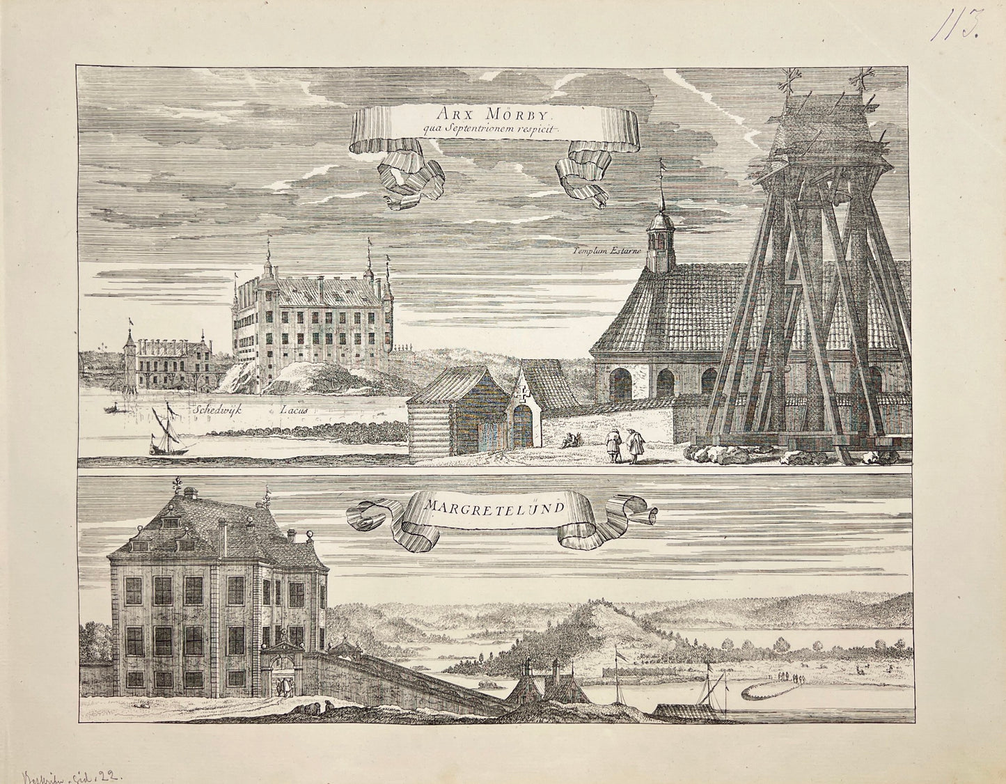 Original Antique Print - Erik Dahlberg - View of Mörby Castle - Sweden - E1