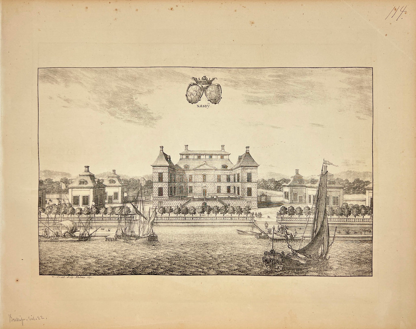 Original Antique Print - Erik Dahlberg - View of Näsby Castle - Sweden - E1