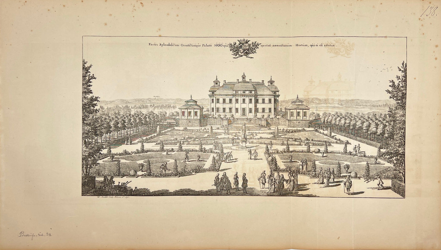 Antique Print - Erik Dahlberg - View of View of Lake Castle in Sätuna - E1