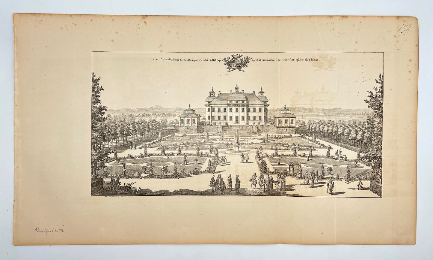 Antique Print - Erik Dahlberg - View of View of Lake Castle in Sätuna - E1