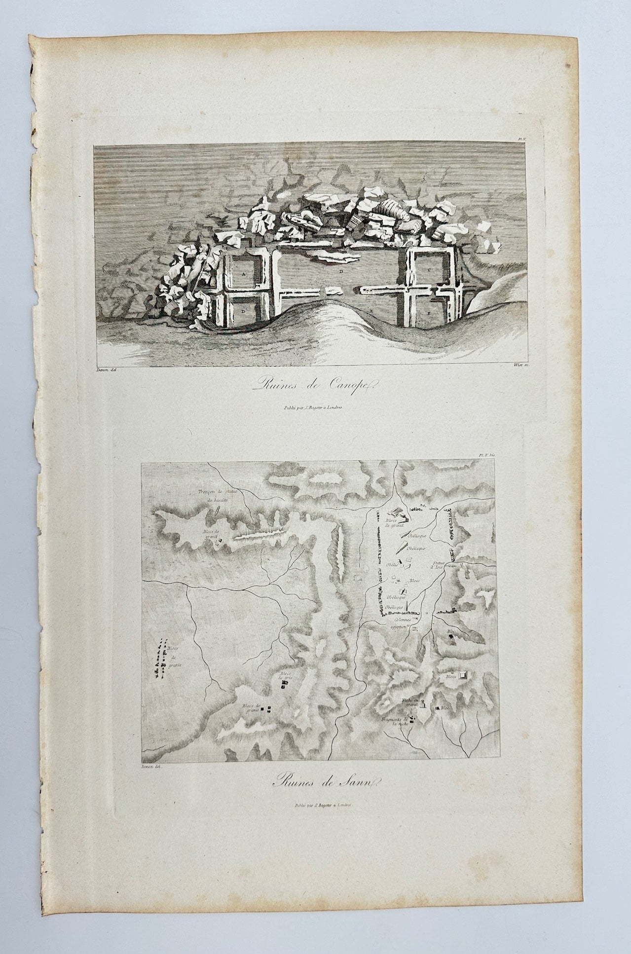 Antique Print - Vivant Denon - Ruins of Canopus and Ruins of Sann - Egypt - F3