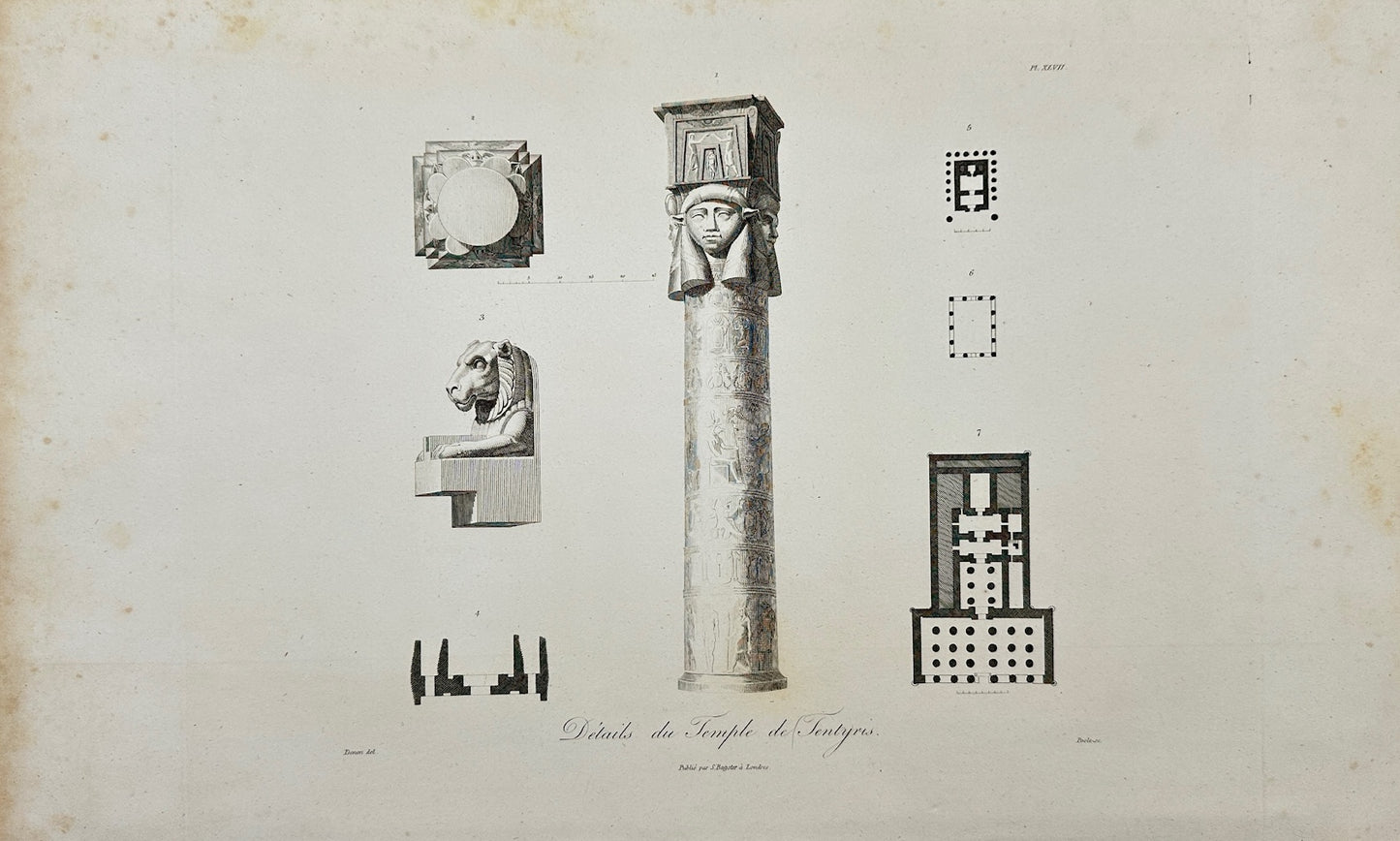 Antique Print - Vivant Denon - Details of the Temple of Tentyris - Egypt - F3