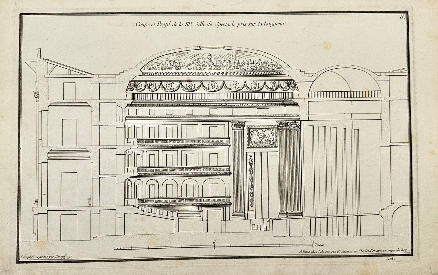Antique Architectural Print - Section and Length Profile of the Theater - F3