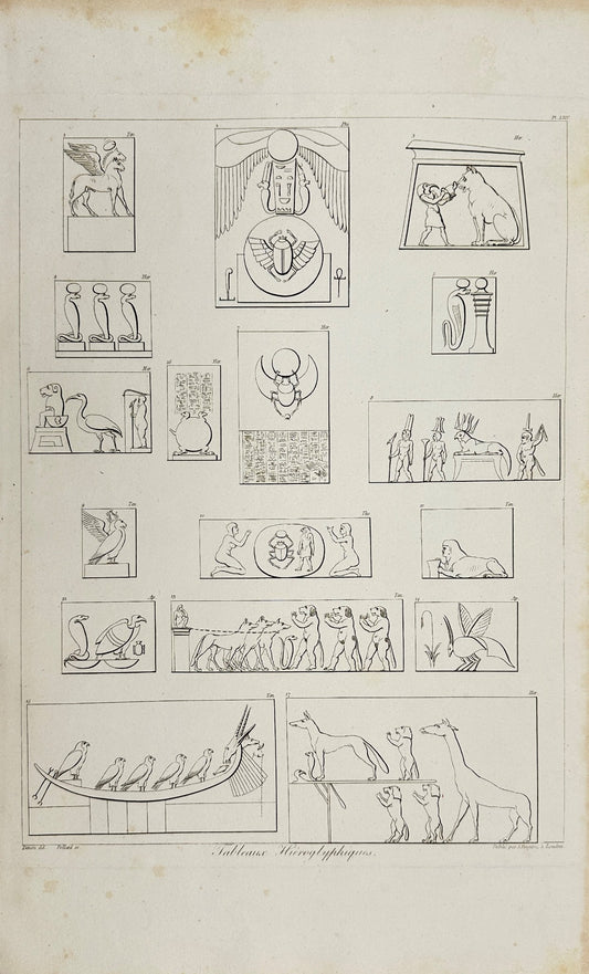 Antique Engraving - Dominique Vivant Denon - Ancient Egyptian Hieroglyphs - F3