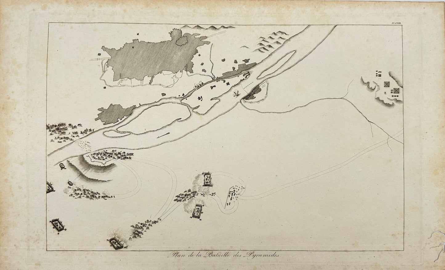Original Antique Engraving - Dominique Vivant Denon - Pyramid Battle Plan - F3