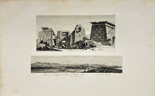 Antique Engraving - View of Palaces and temples in Medinet - Egypt - F3