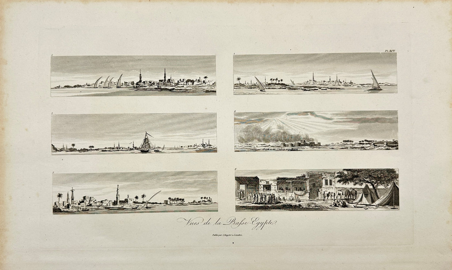 Antique Print - Dominique Vivant Denon - View of Shore and Ships - Egypt - F3