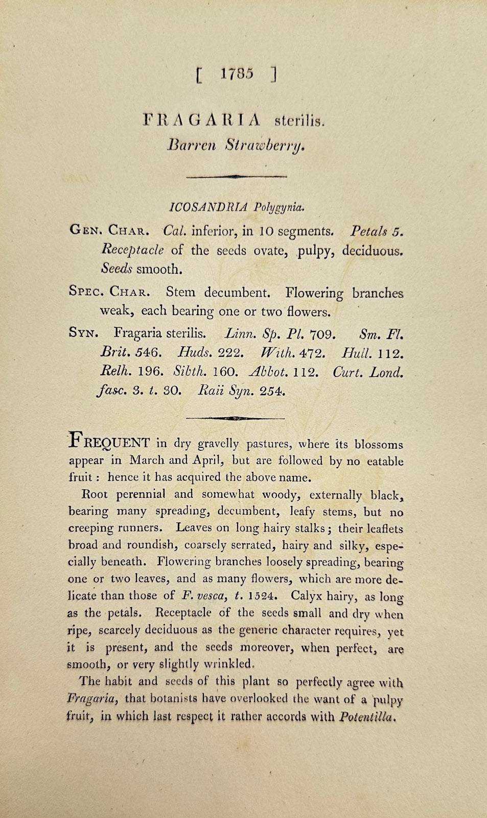 Antique Print - James Sowerby - Fragaria Sterilis - Barren Strawberry - F1