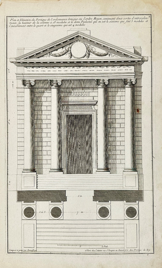 Original Antique Architectural Print - Plan of the Lonic Portico - France - F4