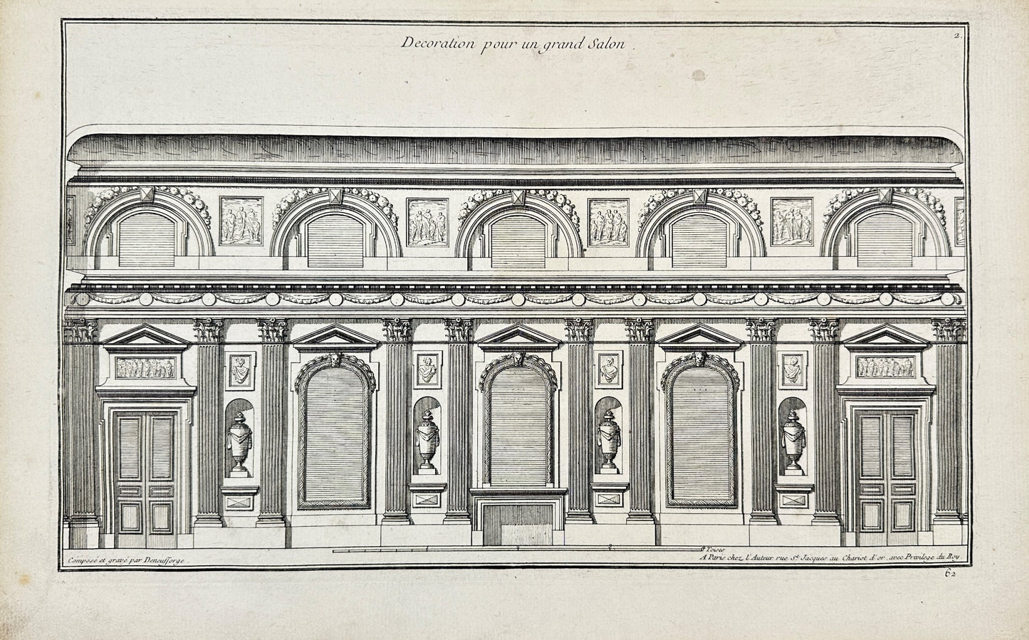 Original Antique Architectural Print - Plan Decoration for a Large - France - F4