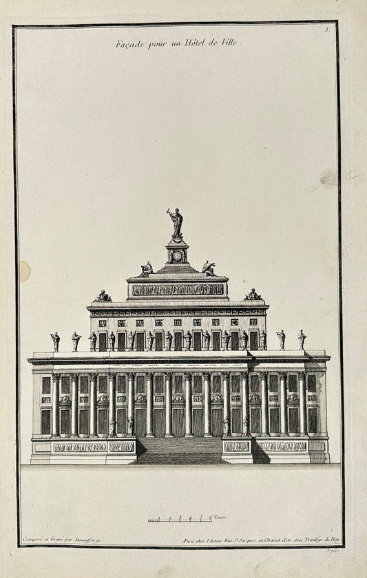 Original Antique Architectural Print - Facade for a Town Hall - France - F4