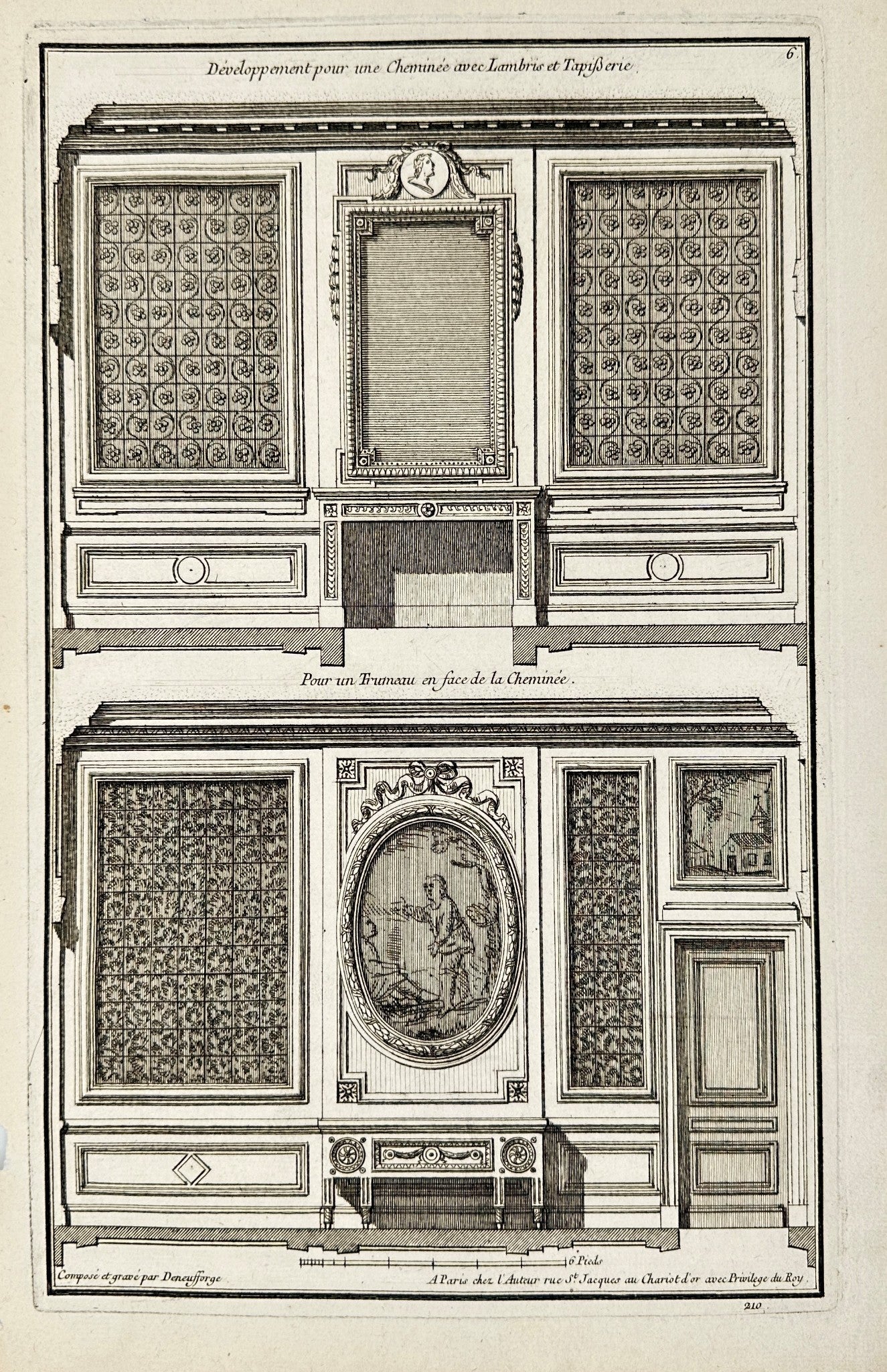 Antique Architectural Print - Fireplace Development - France - 1770 Year - F4