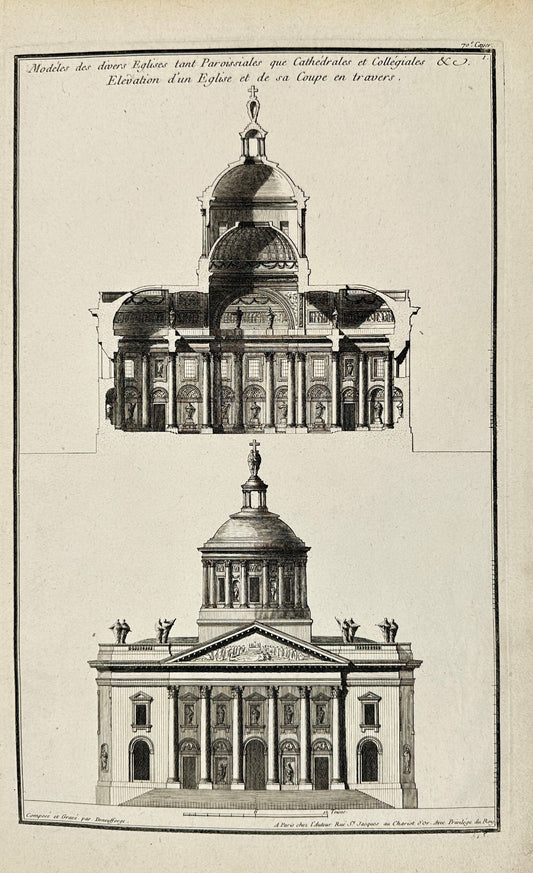 Antique Architectural Print - Jean-Francois de Neufforge - Models Churches - F4