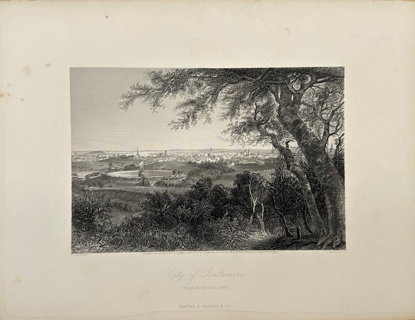 Antique Engraving - Cullen Bryant - Druid Hill Park - City of Baltimore - F5