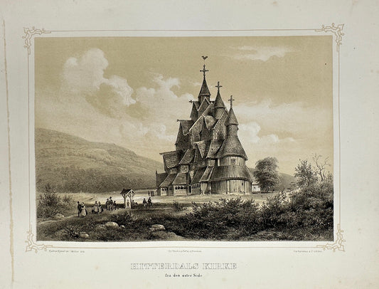 Antique Landscape Print - Adolph Tidemand - Stave Church - Norway - F4