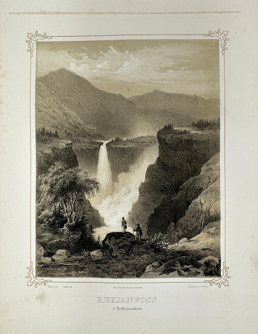 Antique Landscape Print - Adolph Tidemand - View of Rjukanfossen - Norway - F4