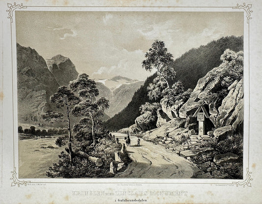 Antique Landscape Print - Tidemand - Kringlen with Zinclar's Monument - F4