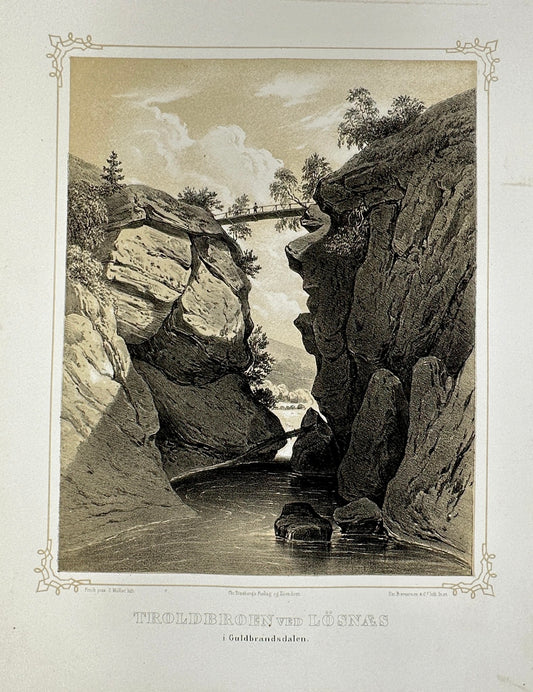 Antique Landscape Print - Tidemand - Troll Bridge at Lösnæs - F4