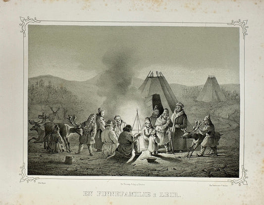 Antique Landscape Print - Tidemand - Finnish Family Camp - Norwey - F4