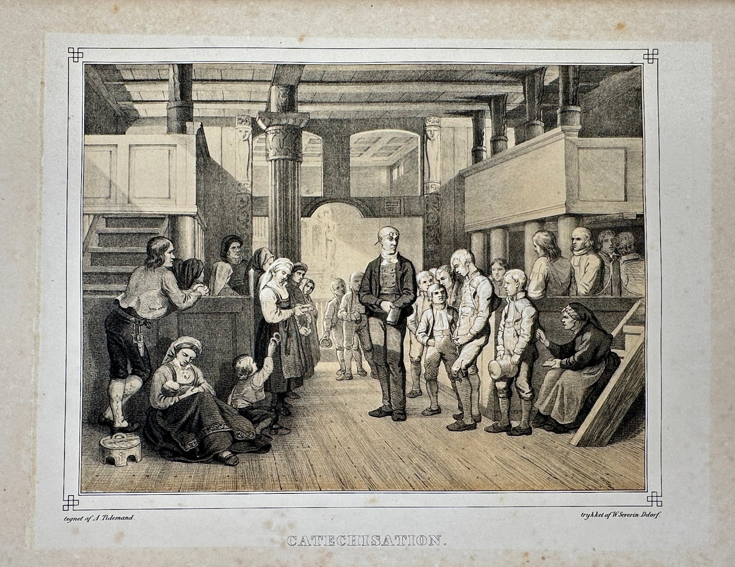 Antique Landscape Print - Adolph Tidemand - Catechisation - Norway - F4