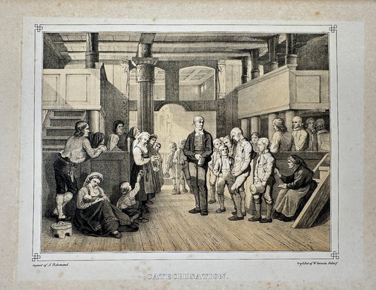 Antique Landscape Print - Adolph Tidemand - Catechisation - Norway - F4