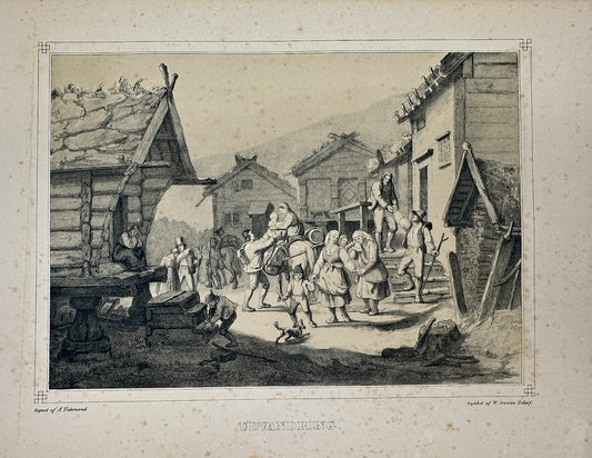 Antique Landscape Print - Adolph Tidemand - Emigration - Norway - F4