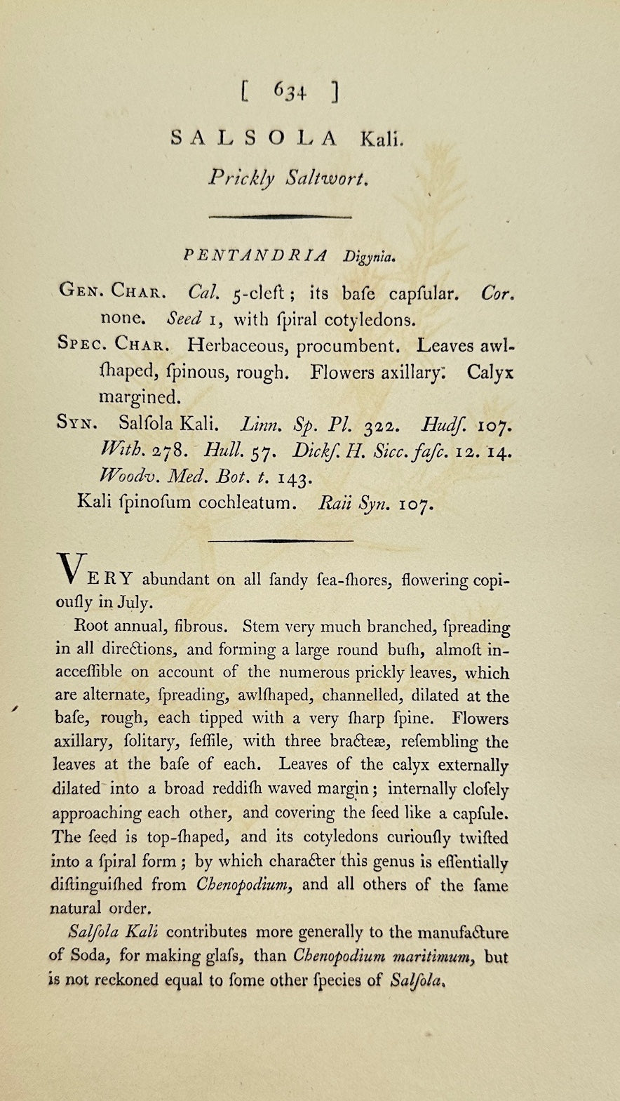 Antique Botanical Print - James Sowerby - Salsola Kali - Saltwort - F1